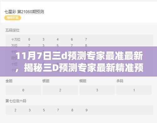 揭秘三D预测专家最新精准预测,11月7日三大预测焦点揭秘未来趋势