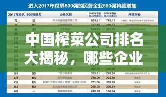 中国榨菜公司排名大揭秘,哪些企业独占鳌头?